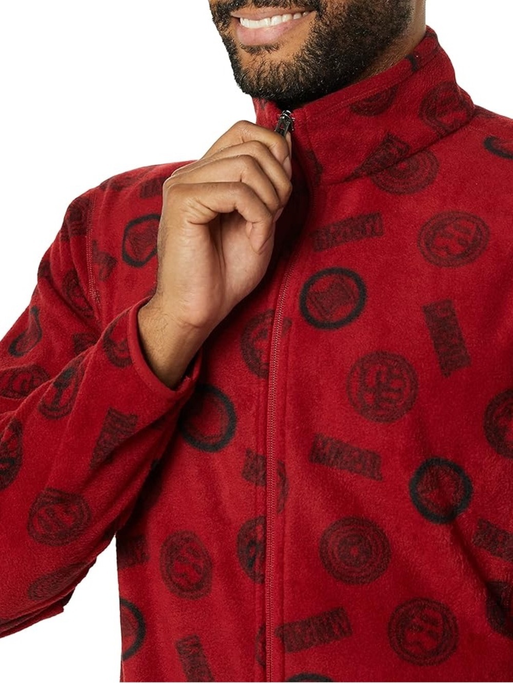 New Marvel Men’s Polar Fleece Zip Jacket XL Marvel X Amazon Allover Logo Print